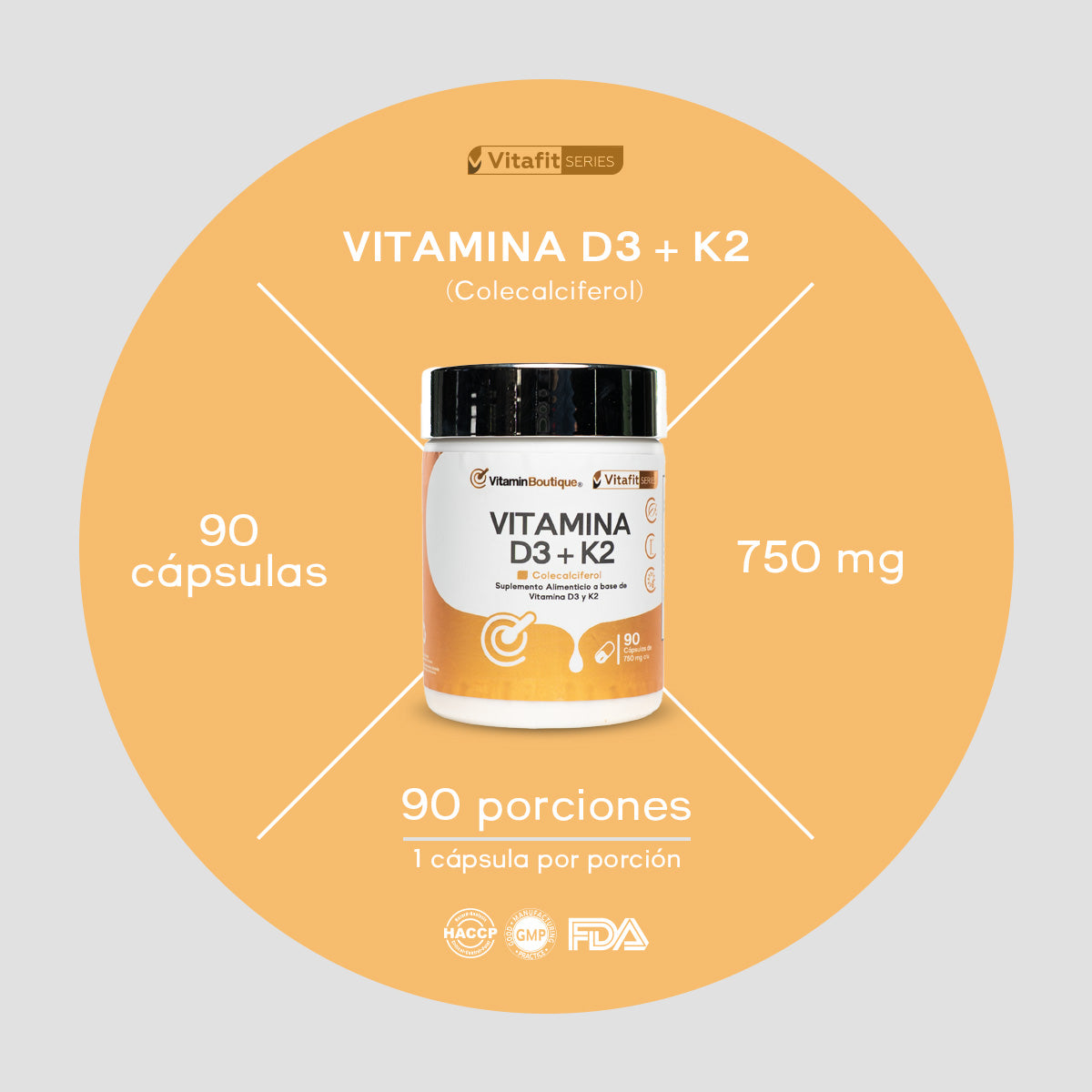 Vitamin Boutique - VITAMINA D3 + K2 - Colecalciferol - 750 mg (90 Cápsulas)