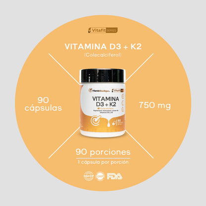 Vitamin Boutique - VITAMINA D3 + K2 - Colecalciferol - 750 mg (90 Cápsulas)