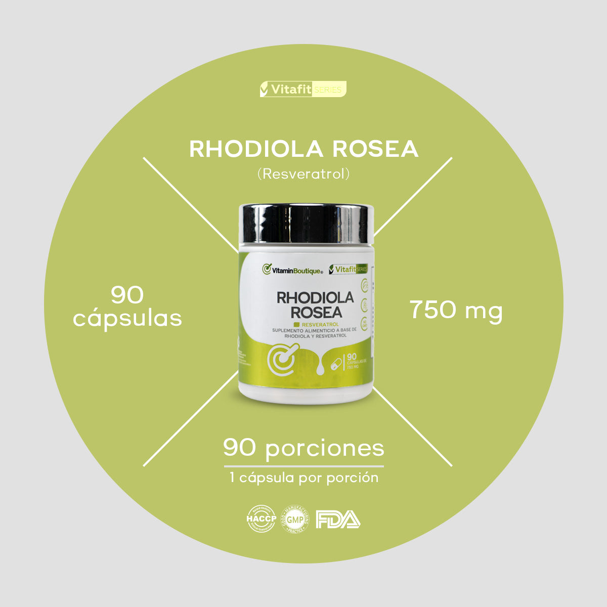 Vitamin Boutique - RHODIOLA ROSEA - Resveratrol - 750 mg (90 Cápsulas)
