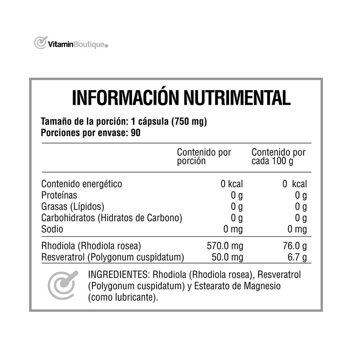 Vitamin Boutique - RHODIOLA ROSEA - Resveratrol - 750 mg (90 Cápsulas)