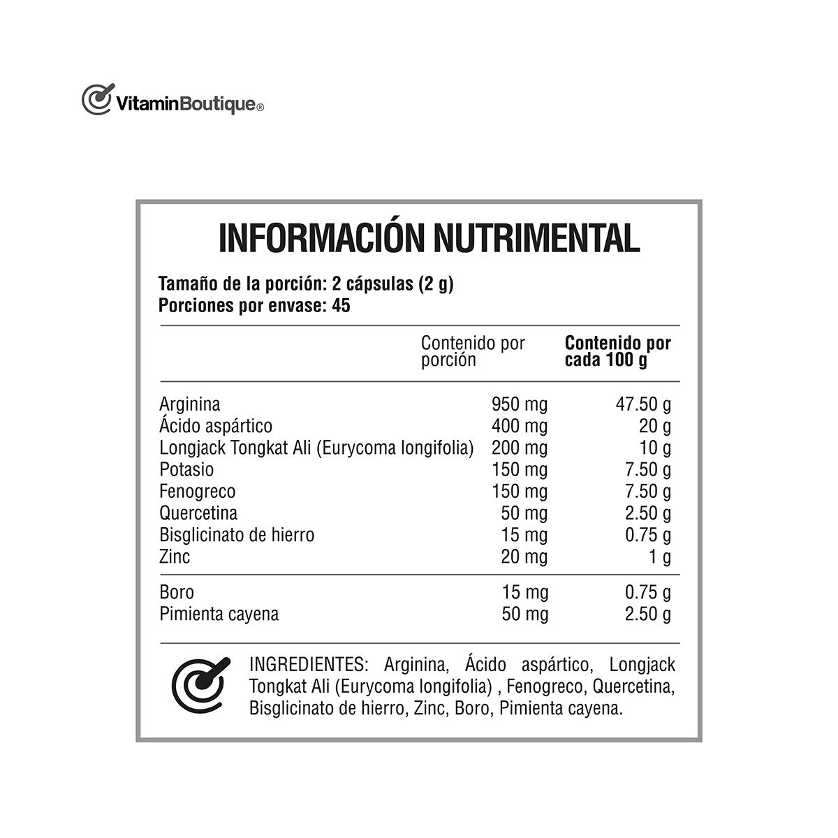Vitamin Boutique - VIRIL TEST - Vita Fusion - 750 mg (90 Cápsulas)